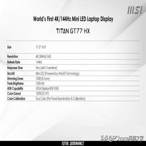 微星新款泰坦GT77笔记本曝光 首款4K144Hz Mini-LED屏幕游戏本