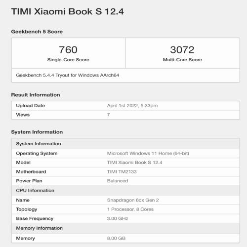 小米测试新款 Xiaomi Book S 12.4 笔记本
