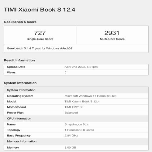 小米测试新款 Xiaomi Book S 12.4 笔记本